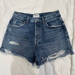 Agolde Blue Jean Shorts Distressed Frayed Hem